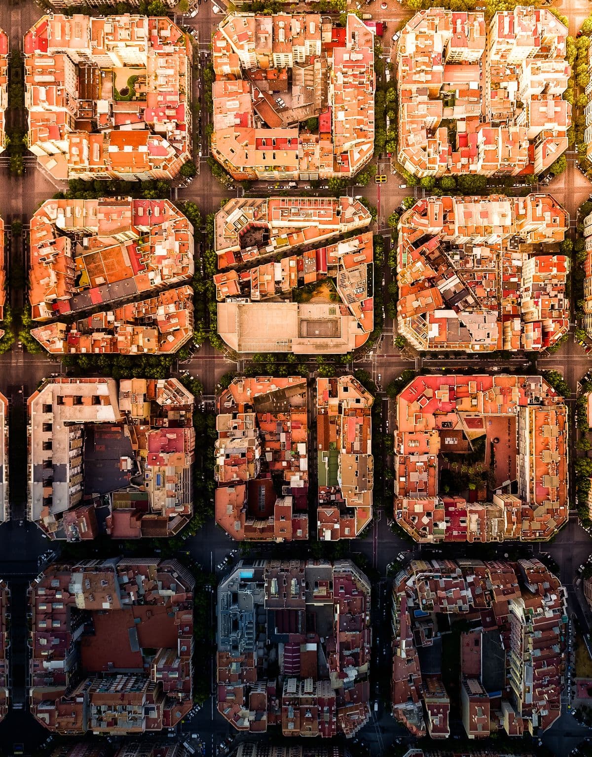 La retícula del Eixample de Barcelona vista desde arriba